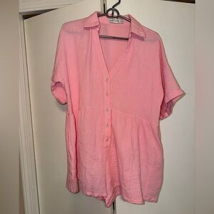 Petal & Pup Light Pink Button-Down Romper